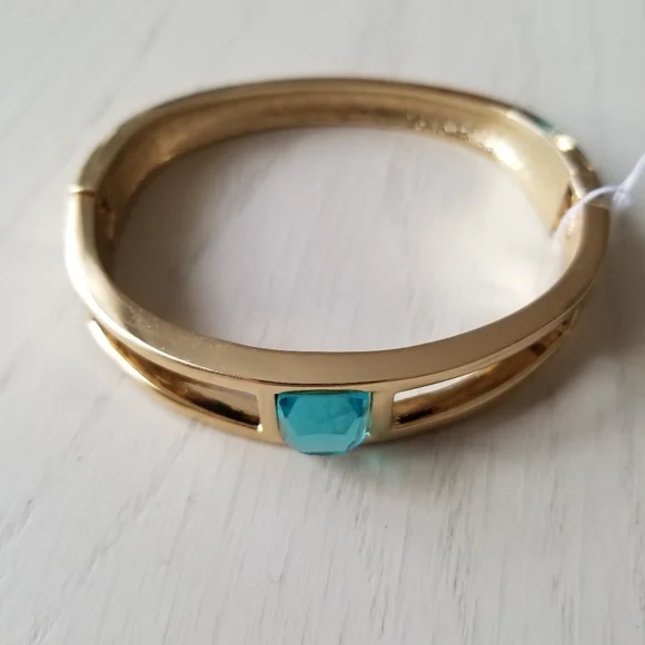 Gold Plated With Blue Stone Studded Bangle - Picture 2 of 4